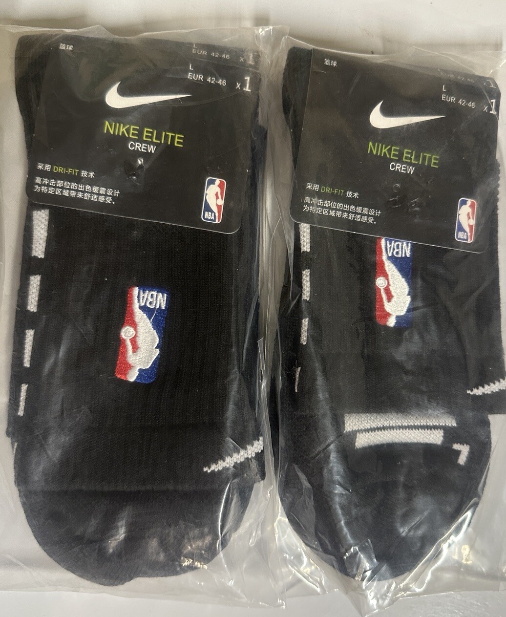 Nike Elite NBA Crew Basketball Socks (Black) One Pack 2 Pairs  L Size!