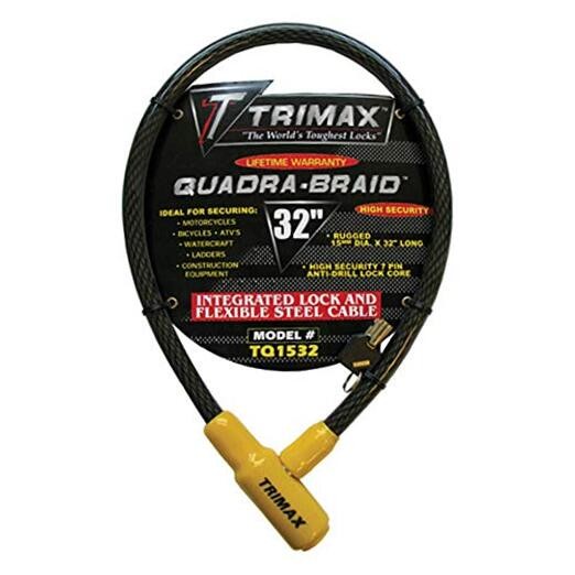 TQ1532 Trimaflex Integrated Keyed Cable Lock, Yellow / Black, (32" Length x