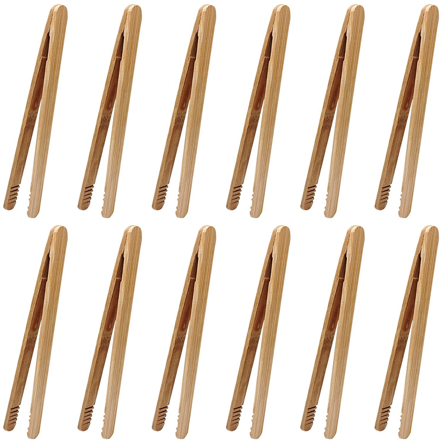 Bamboo Tongs 12 Pcs, Serving Tongs For Fruits Pickles Muffins Toast, Brown
