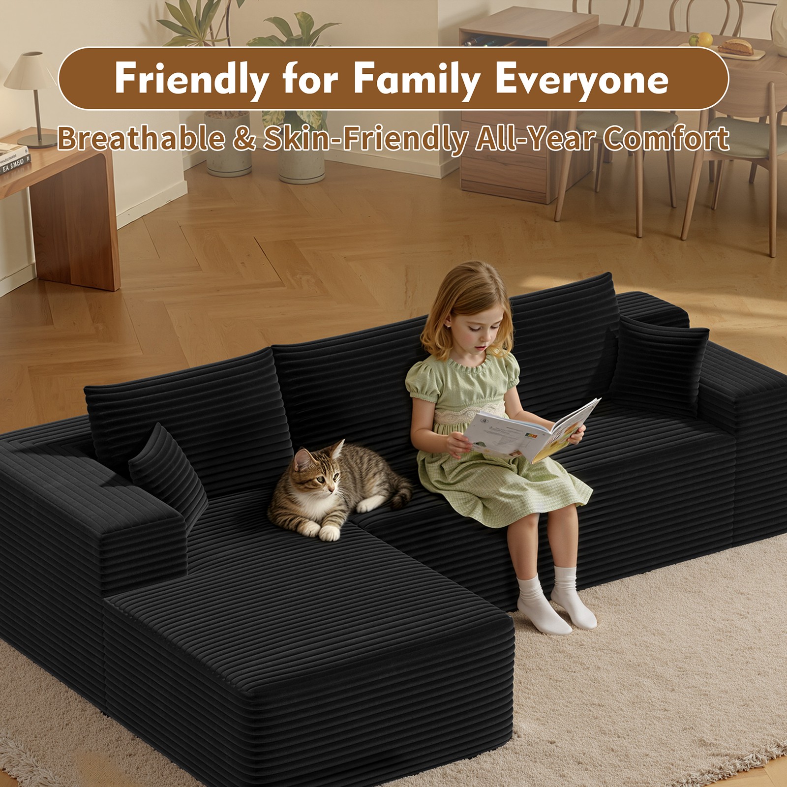 Floor Couch Sectional Couch Chaise Corduroy-style Plush Modular Sofa L-Shape
