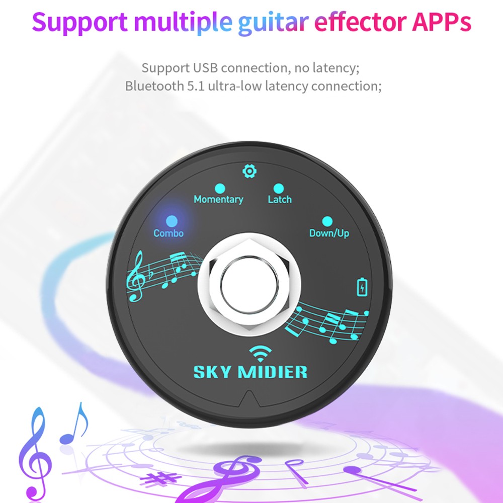 Wireless BT Foot Pedal MIDI Controller Mini Software Effector Controller W9 SLNY