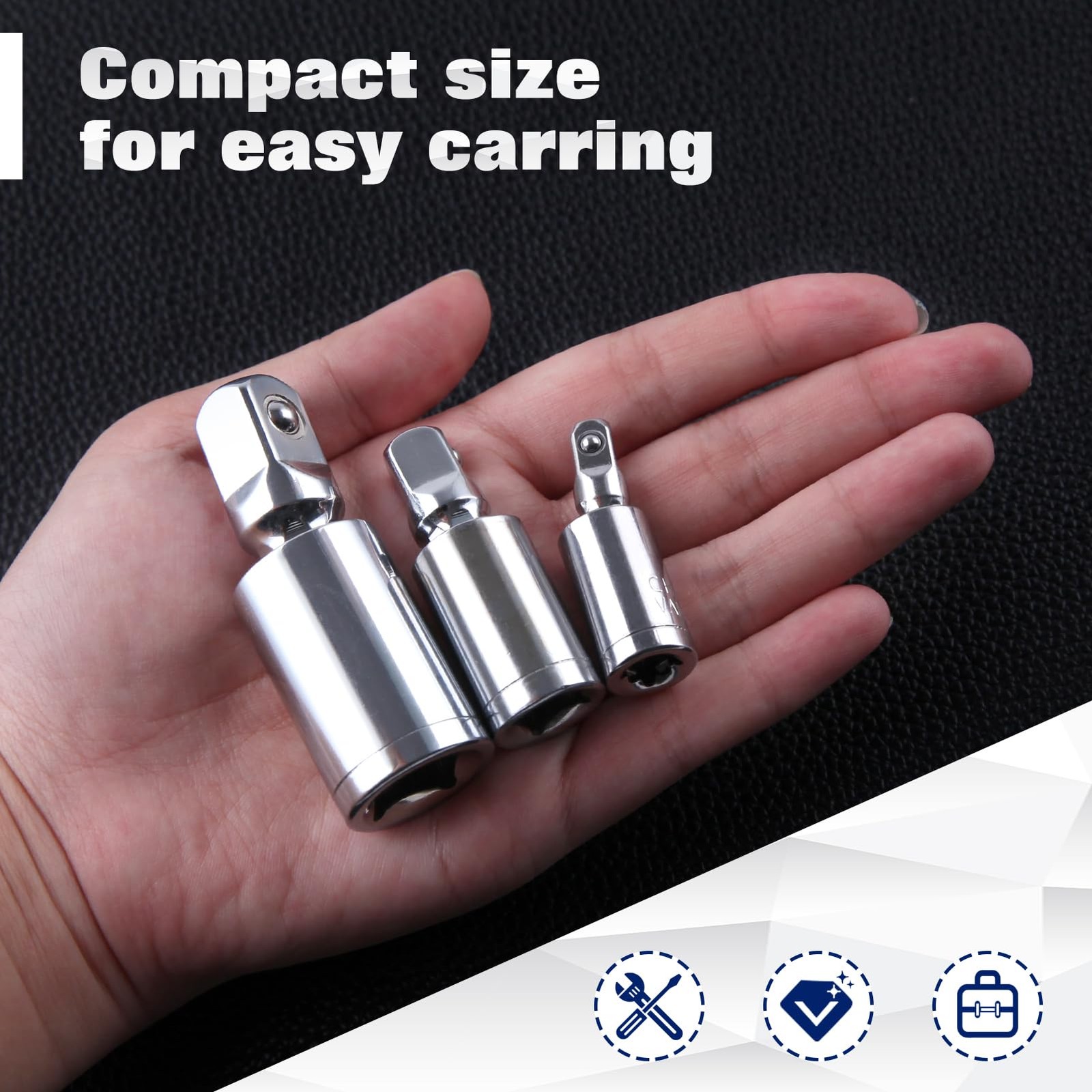 3Pcs Universal Joint Socket Set 1/4" 3/8" 1/2" Drive Swivel Socket