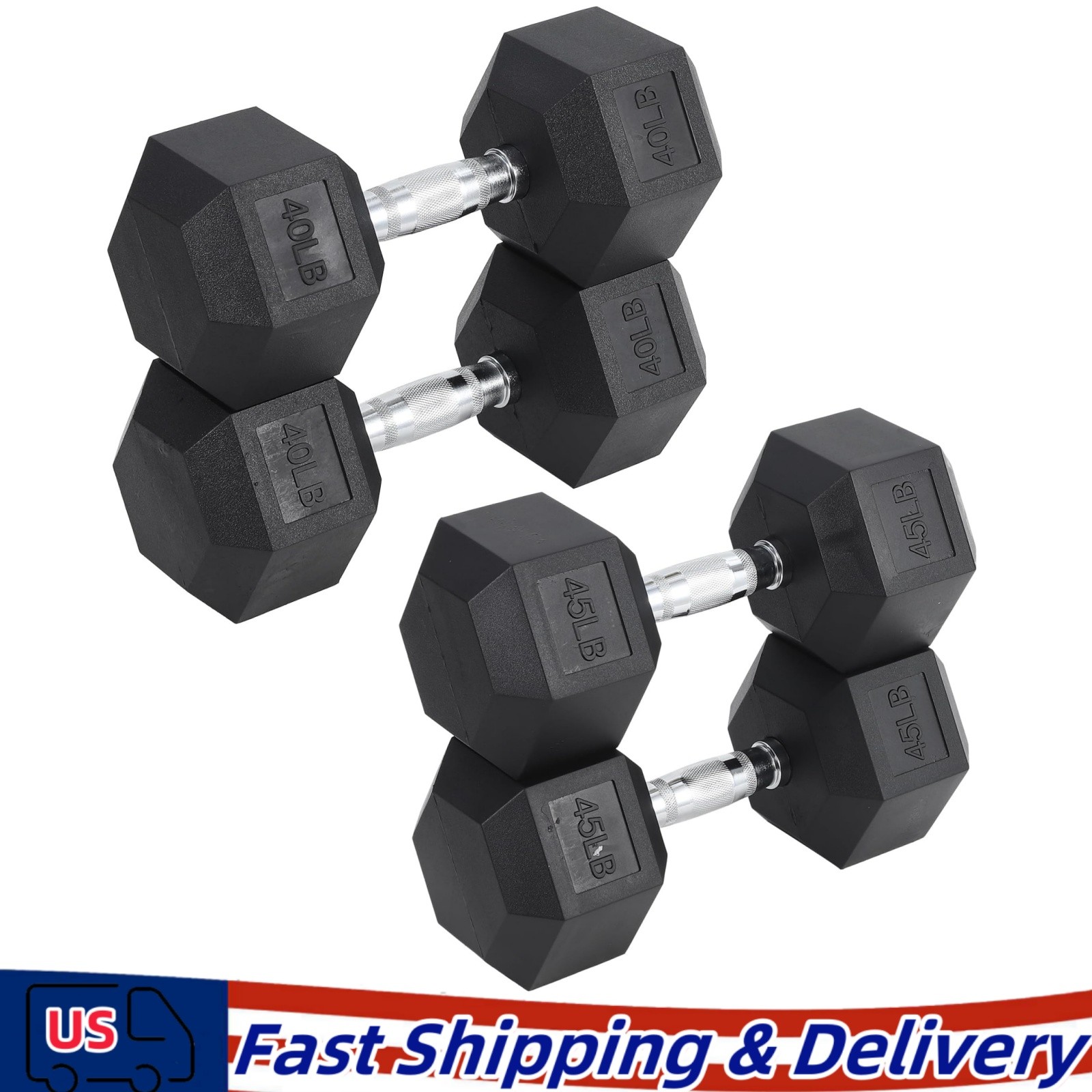 40/45LB Hex Dumbbell Hand Weights Dumbbells Pair Strength Training, Set of 2