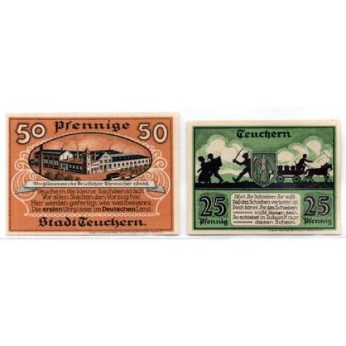 1921 Germany Teuchern Notgeld 2 Note Set (1489)