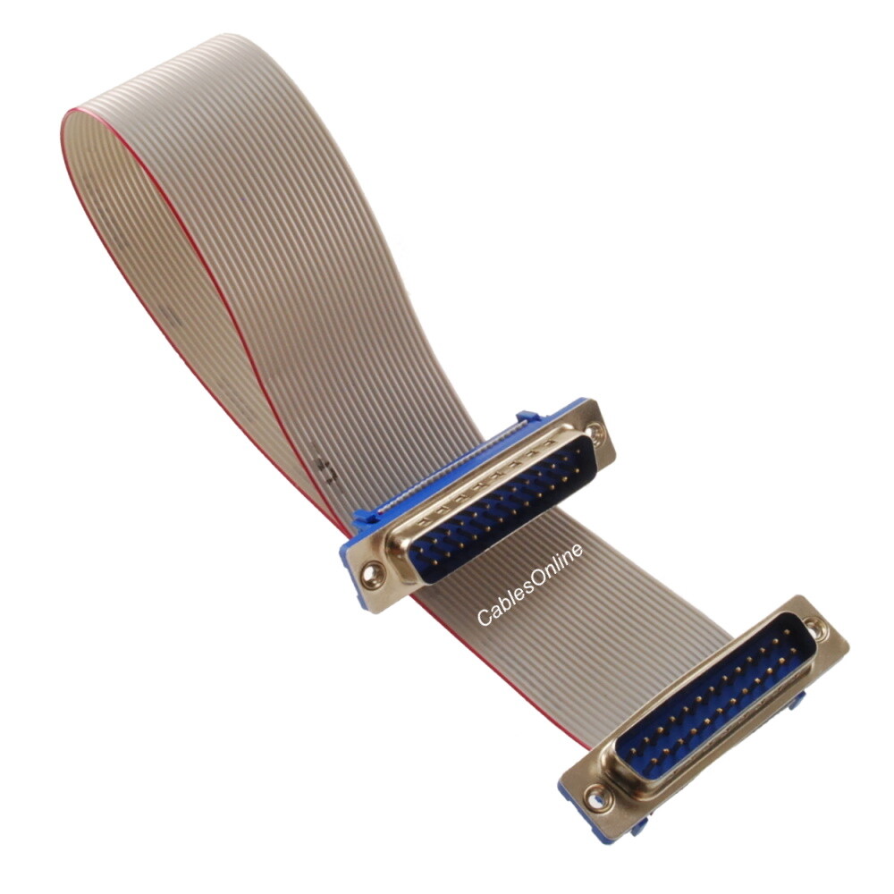 DB25 Male to DB25 Male 25-wire 28AWG Flat Ribbon Cable (Multi-Length)
