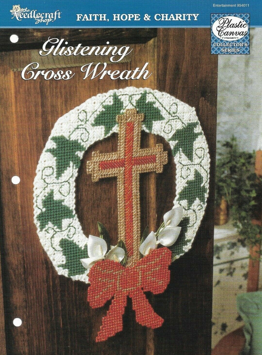 NEW GLISTENING CROSS WREATH HOME DECOR PLASTIC CANVAS PATTERN INSTRUCTIONS