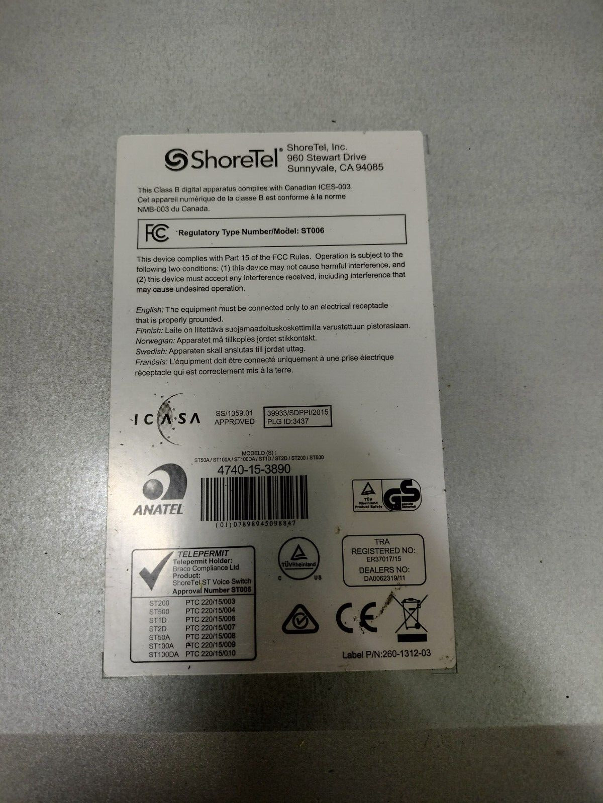 ShoreTel ST100DA Voice Switch (600-1138-07) *READ DESC*