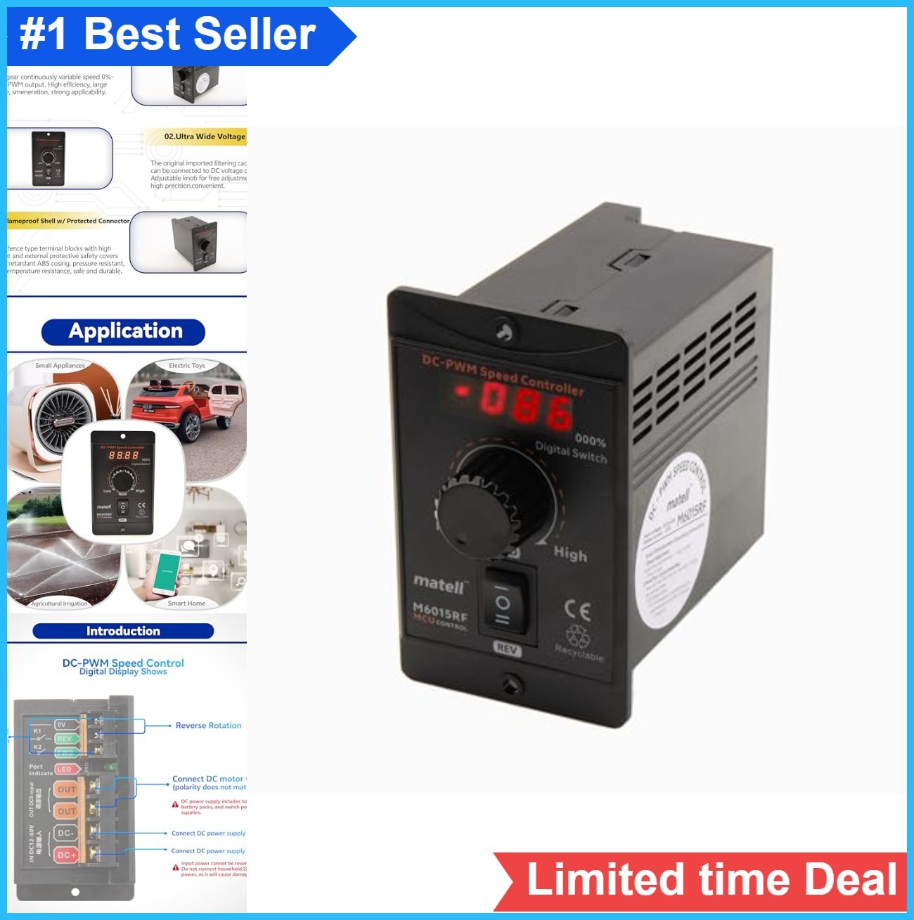 DC Motor Speed Controller 12-60V 15A PWM Digital Display Forward Reverse Brush