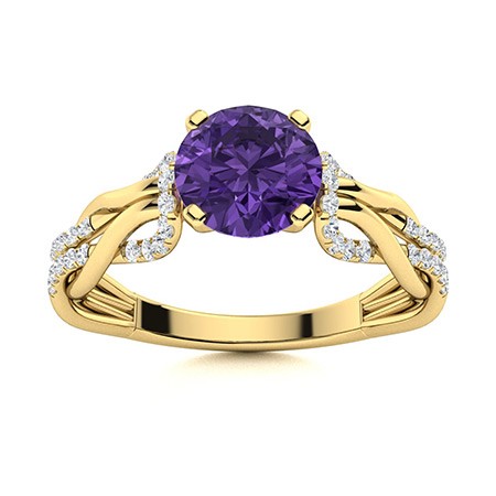 6mm Round Amethyst Ring 925 Sterling Silver Yellow Plated Twist Infinity Ring