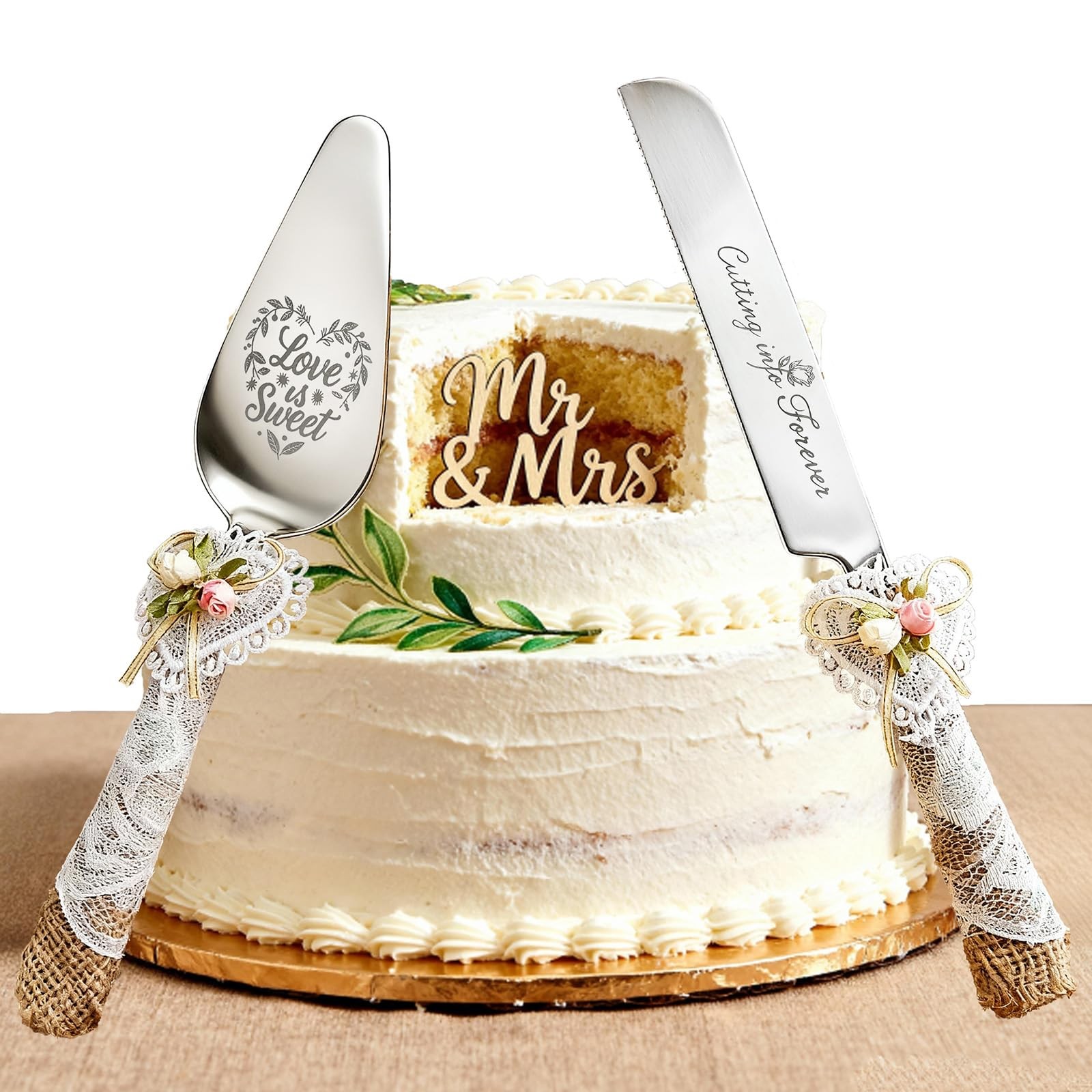 Wedding Cake Knife and Server Set – 10.83" Serrated Knife & 9.84" Server with...