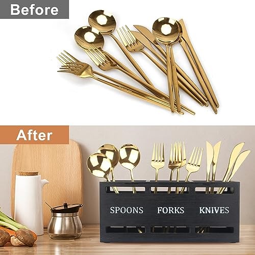 Wooden Silverware Caddies Flatware Cutlery Holder Wood Silverware Black