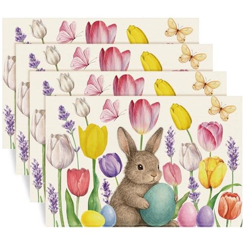 Set of Spring Lavender Tulip Placemats 12 x 18 Inch Summer Floral Cloth 4