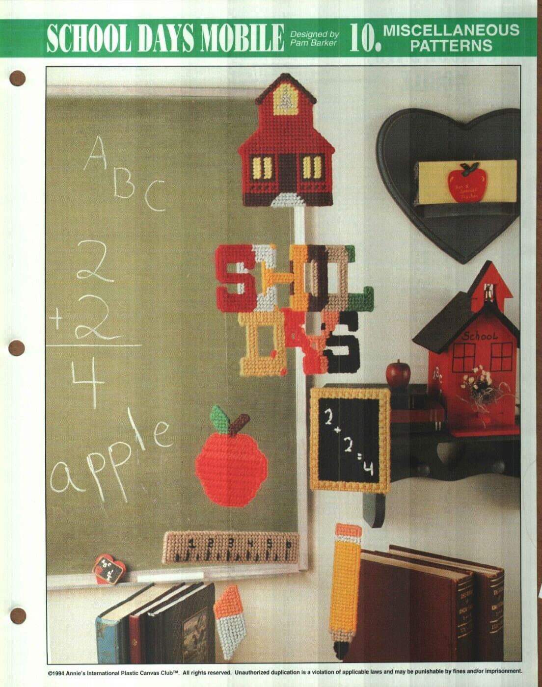 NEW SCHOOL DAYS MOBILE TEACHER GIFT PLASTIC CANVAS PATTERN INSTRUCTIONS