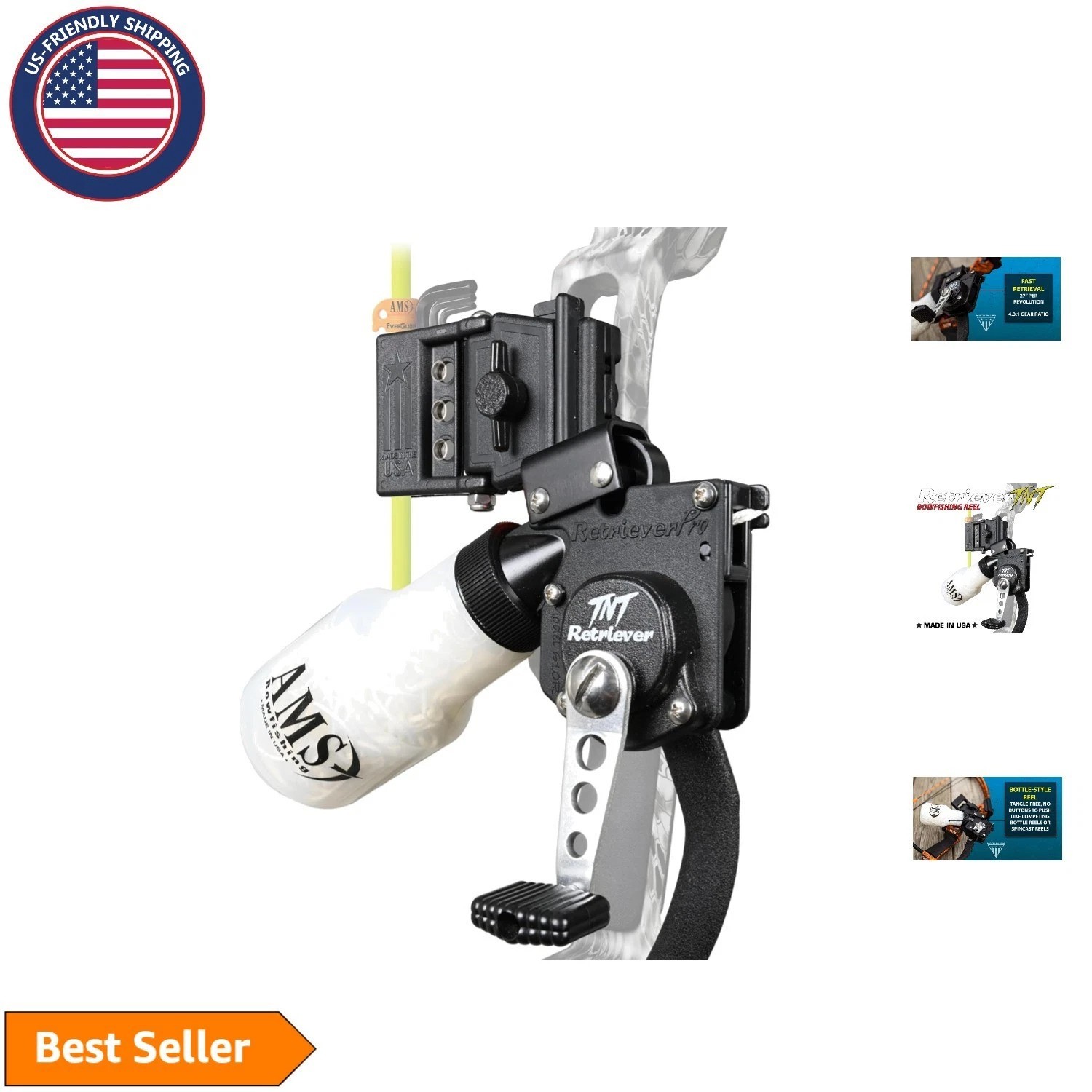 Retriever TNT Fishing Reel - Stainless Steel, 4.3:1 Gear Ratio, 35 Yards