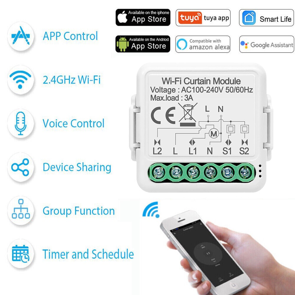 Smart WiFi Switch Curtain Blinds Module Roller Shutter Motor For Tuya Alexa US