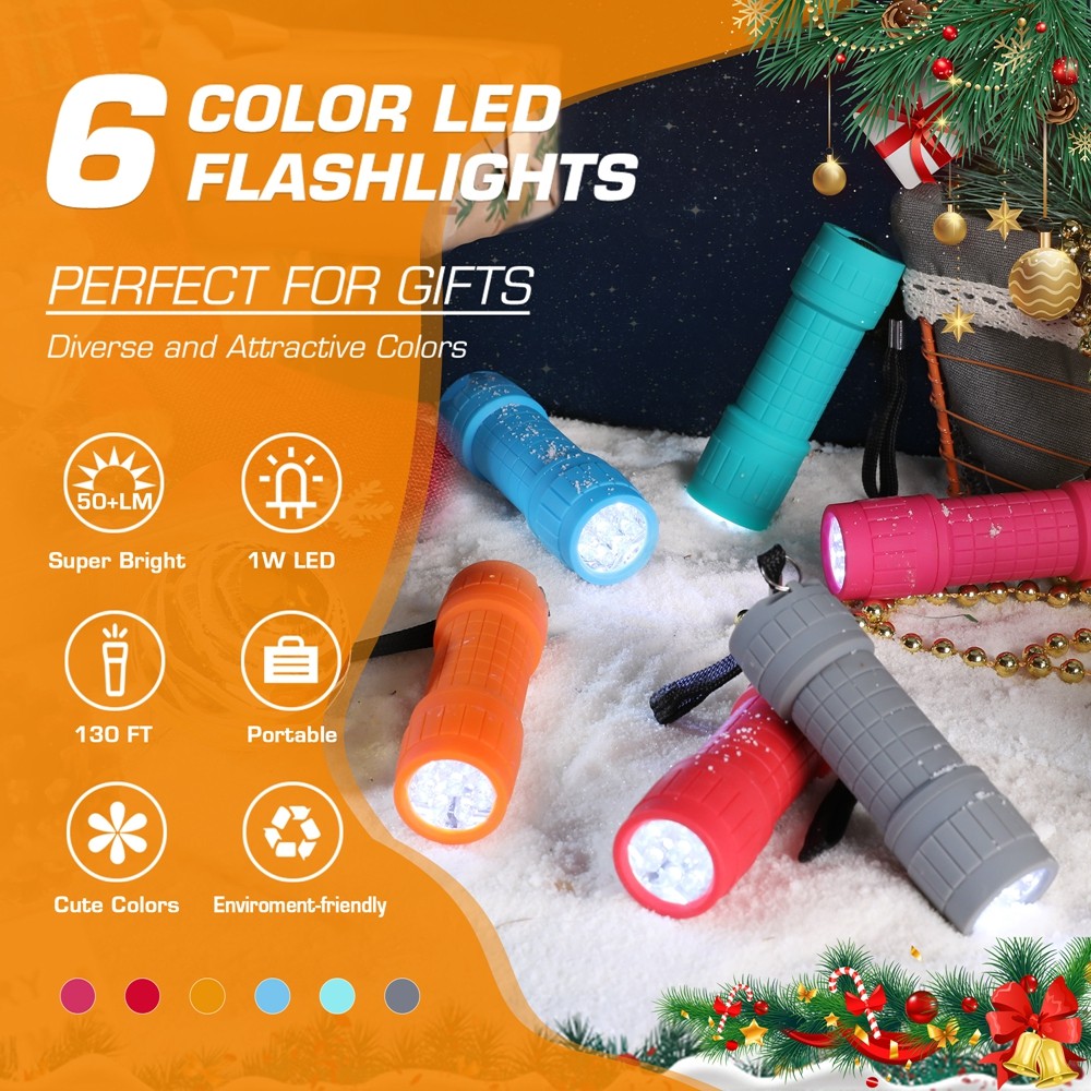 EverBrite 9-LED Flashlight 6Pack Impact Handheld Torch with Lanyard 3AAA Battery
