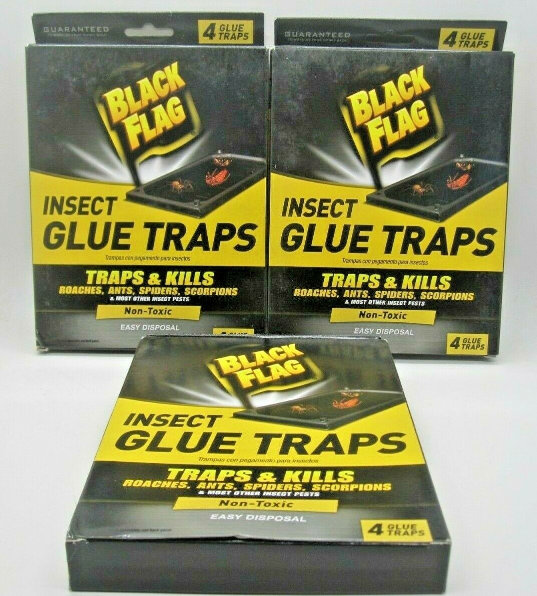 Black Flag Insect Glue Traps 3 Pack of 4 Roaches Ants Wasp Spiders Total 12 Pack