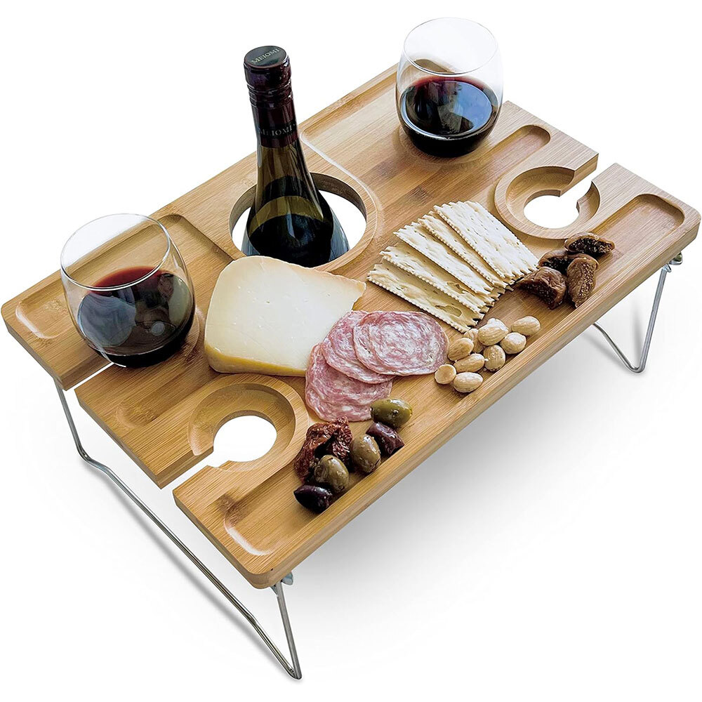 Portable Outdoor Camp Wine Table Picnic Table Tray Foldable With Bottle Holder