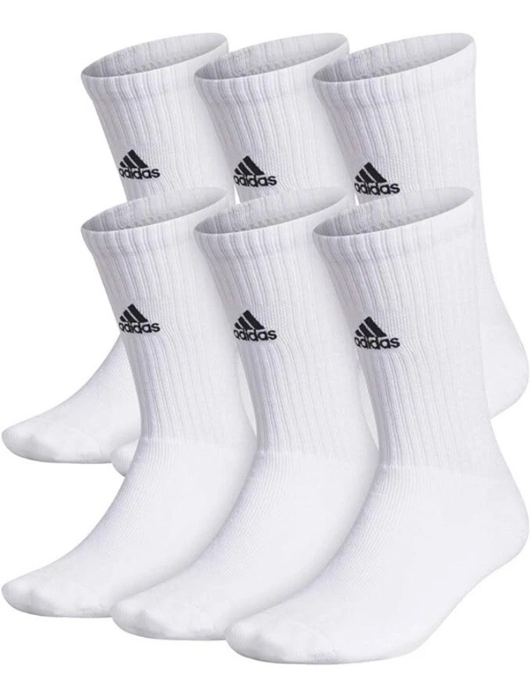 Adidas Team 6-pack White Crew Sock - 6 Pair XL - Fits Men's Shoe 12.0 to 16.0