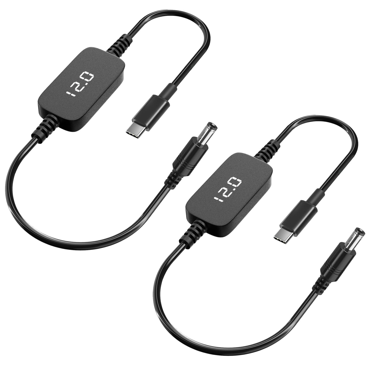 PD USB C To 12V DC Cable LED Display Voltage Trigger DC5521 12V 0-3A 2 PCS
