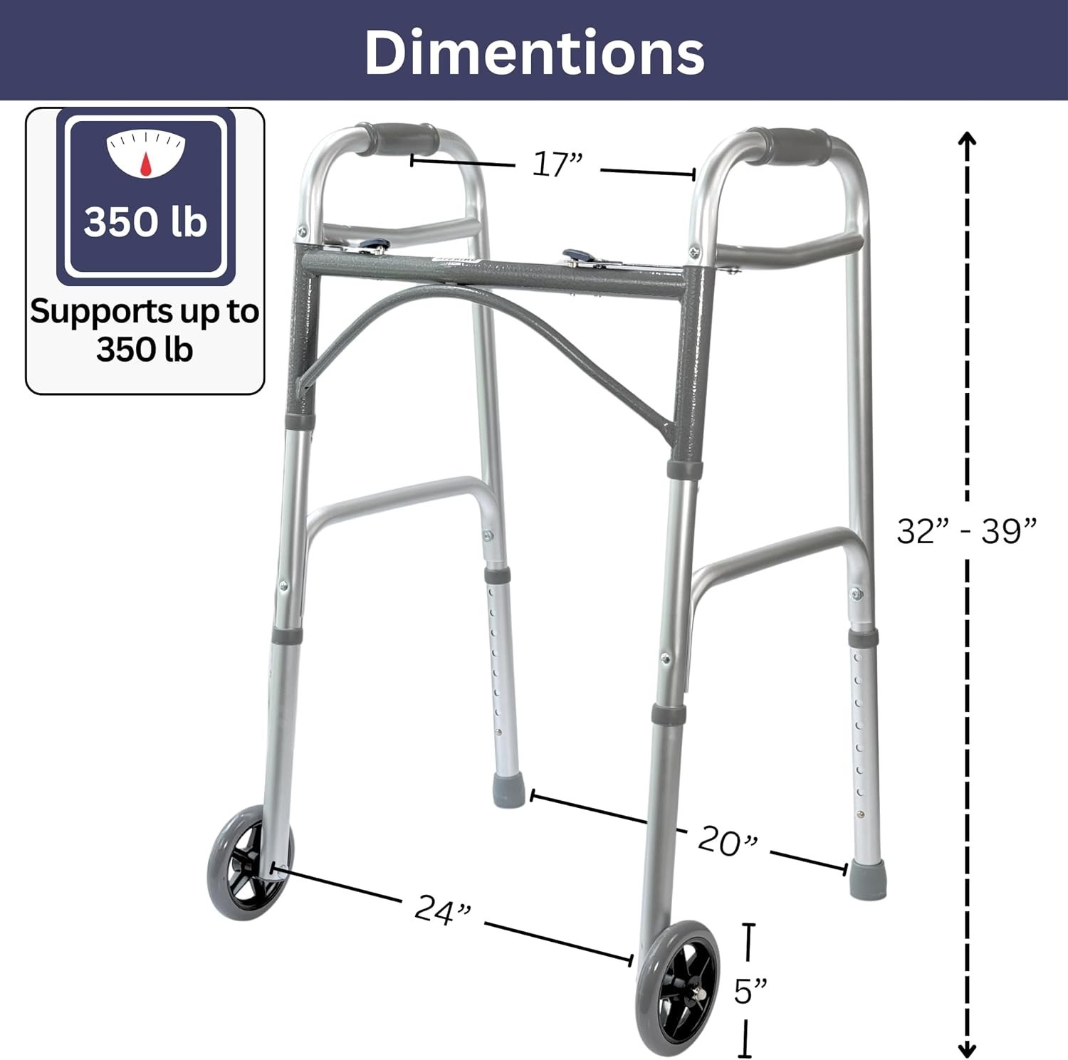 Two Button Walker with 5” Wheels - Lightweight Folding Drive Walker for Senio...
