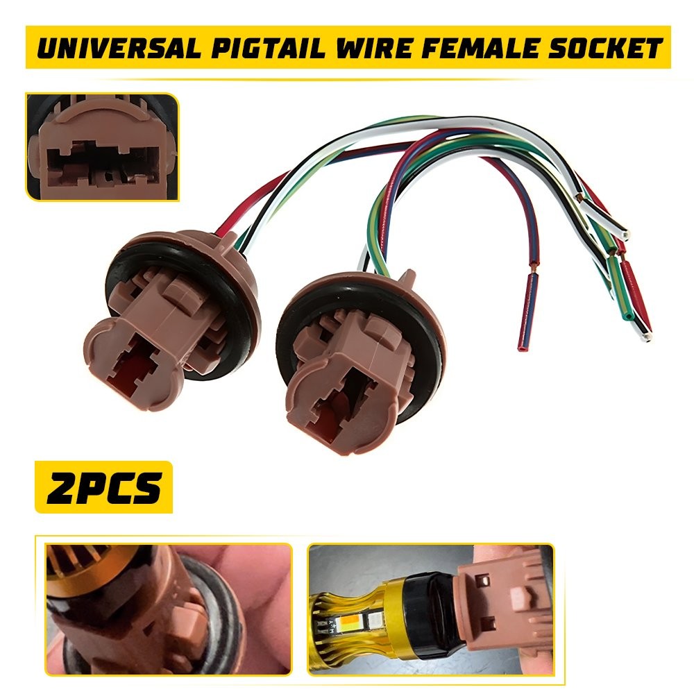 Universal 2PCS Pigtail Wire Female 7443 Brake Stop Tail Lamp Socket Two Harness