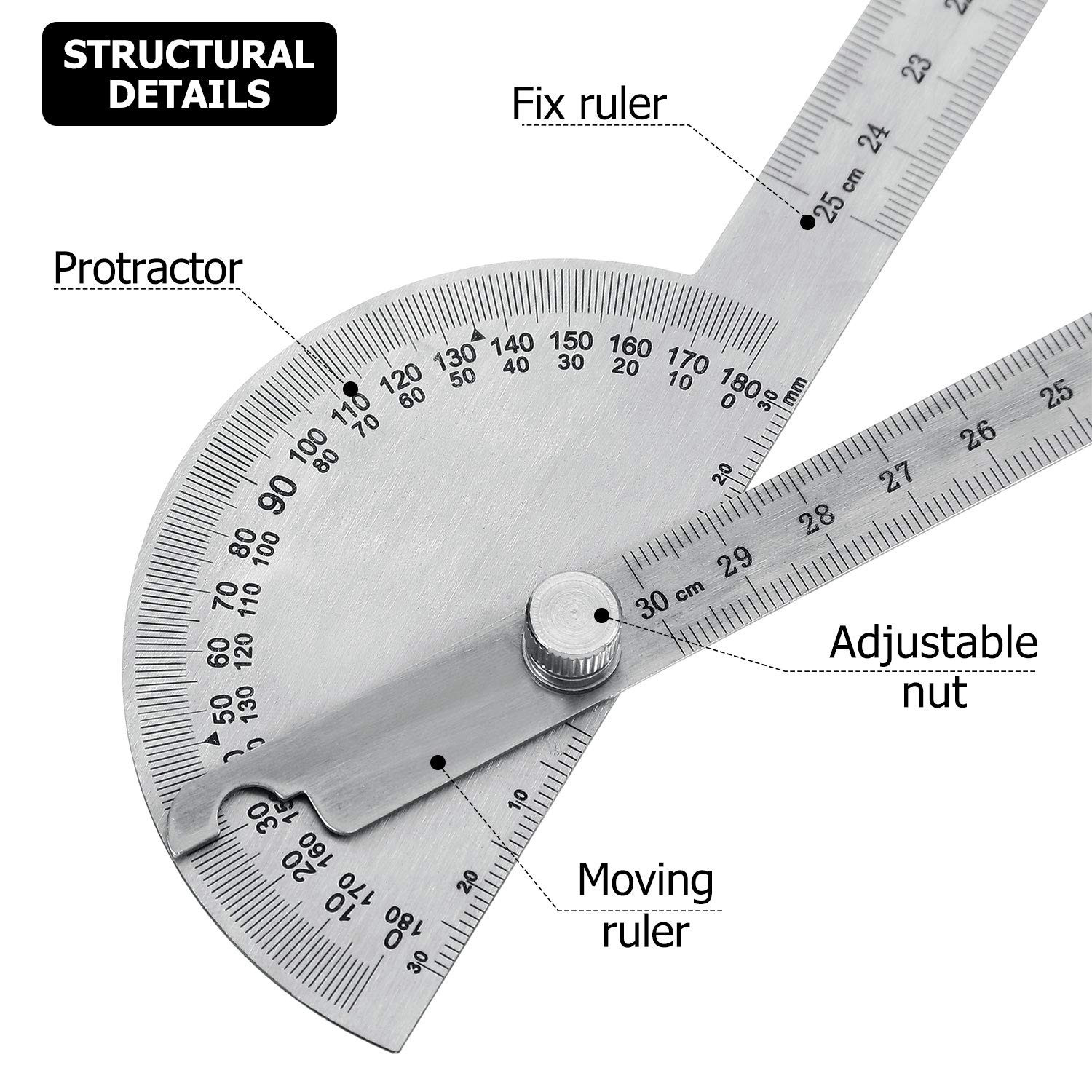 Angle Protractor Angle Finder Ruler Two Arm Stainless Steel Protractor Woodworki