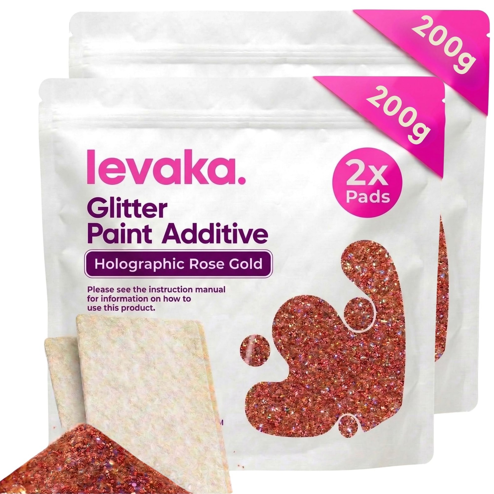 Levaka Holographic Rose Gold Glitter Paint Additive for Walls, 14.11oz - Pain...