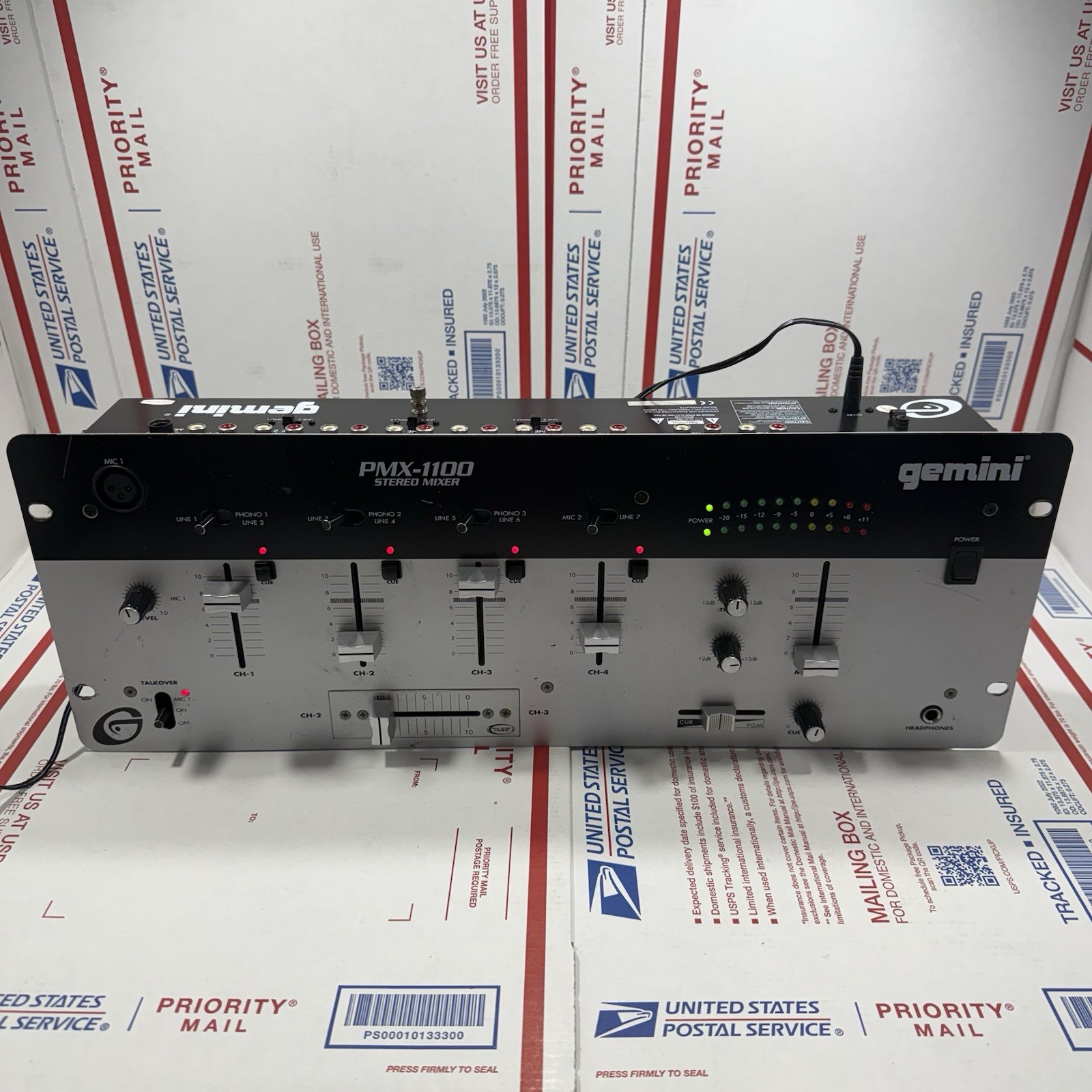 Gemini PMX-1100 Stereo DJ Mixer 4-Channel Professional Audio Rack Mount Tested