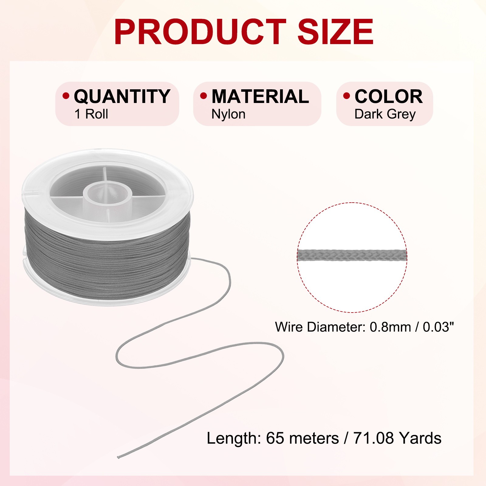 0.8mm 71 Yards Nylon String Bracelet String Braided Nylon Thread Dark Grey