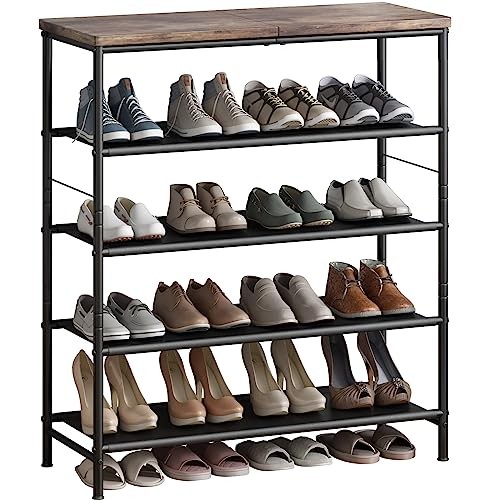 Shoe Rack Organizer Metal Organizer Shelf with 5 Tier Black+rustic Brown