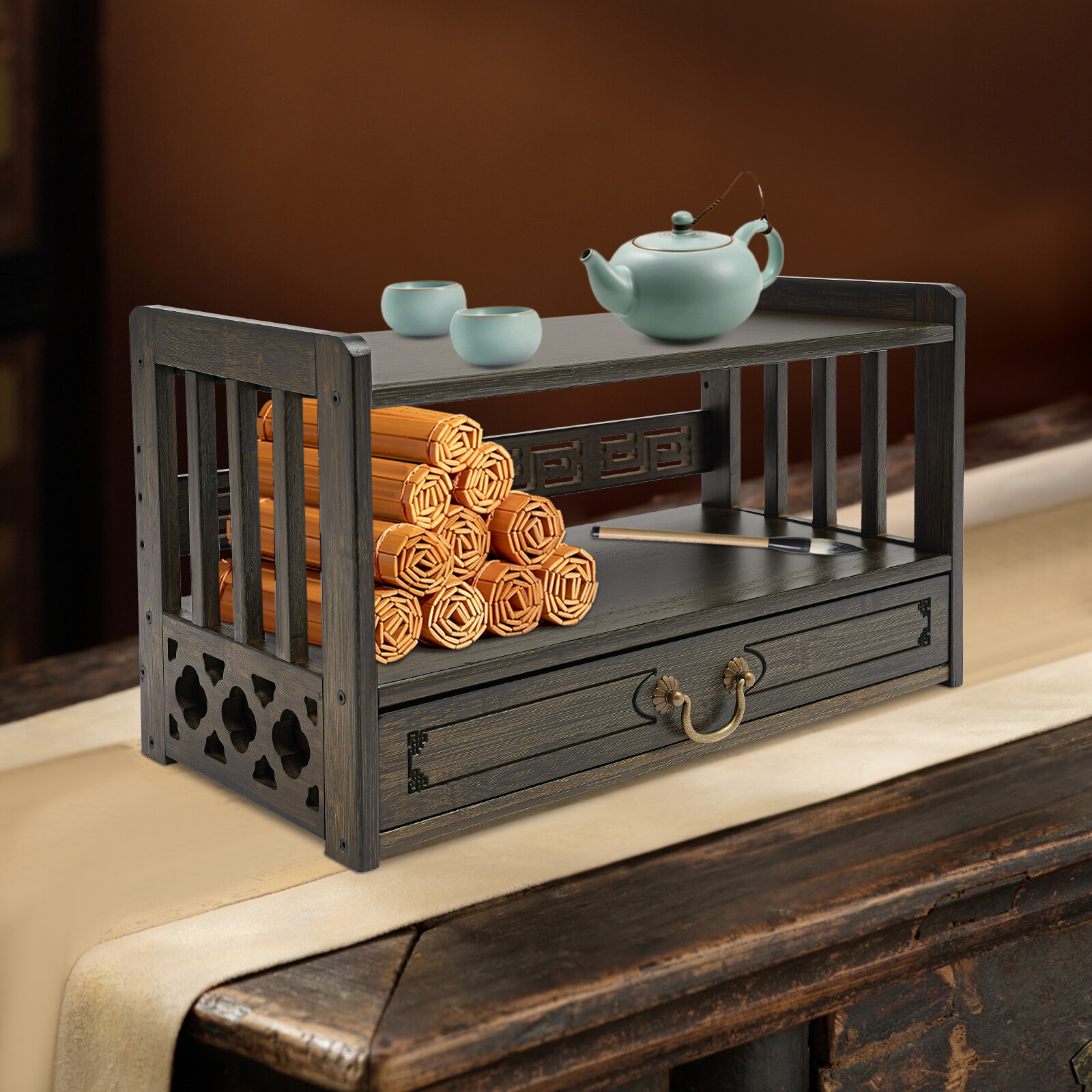 Meditation Storage Table Altar Table with Drawer, Desktop Organizer 52*25*28cm