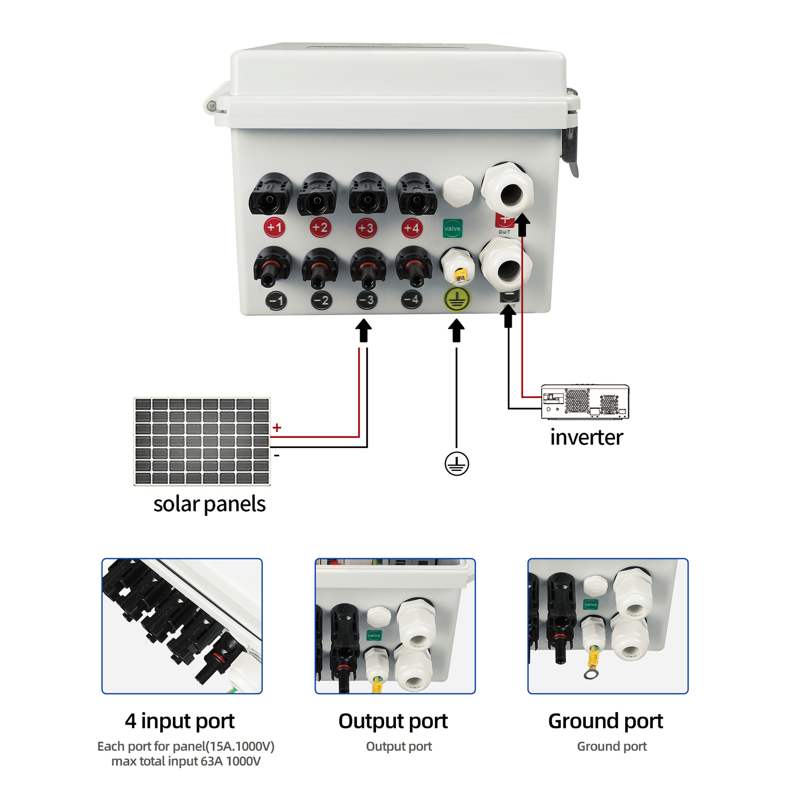 Solar Combiner Box PV Combiner Circuit Breaker 63A For Solar Panel Kit 4 String