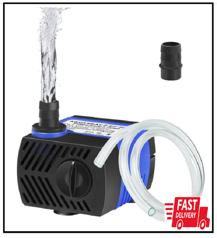 AQUANEAT Small Fountain Pump, 80 GPH Mini Submersible Water Pump with 3.3 Ft Tub