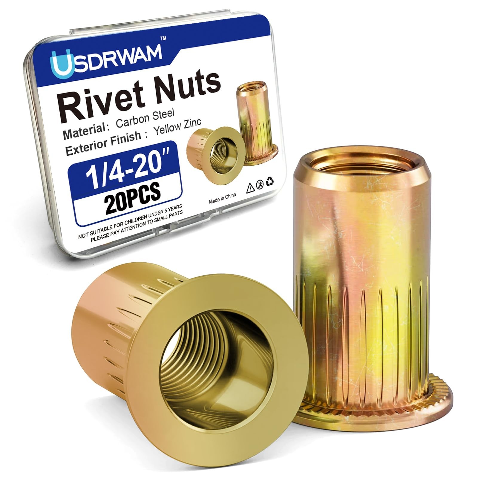 Usdrwam 20PCS 1/420 Rivet Nuts, Zinc Plated Steel Rivnuts