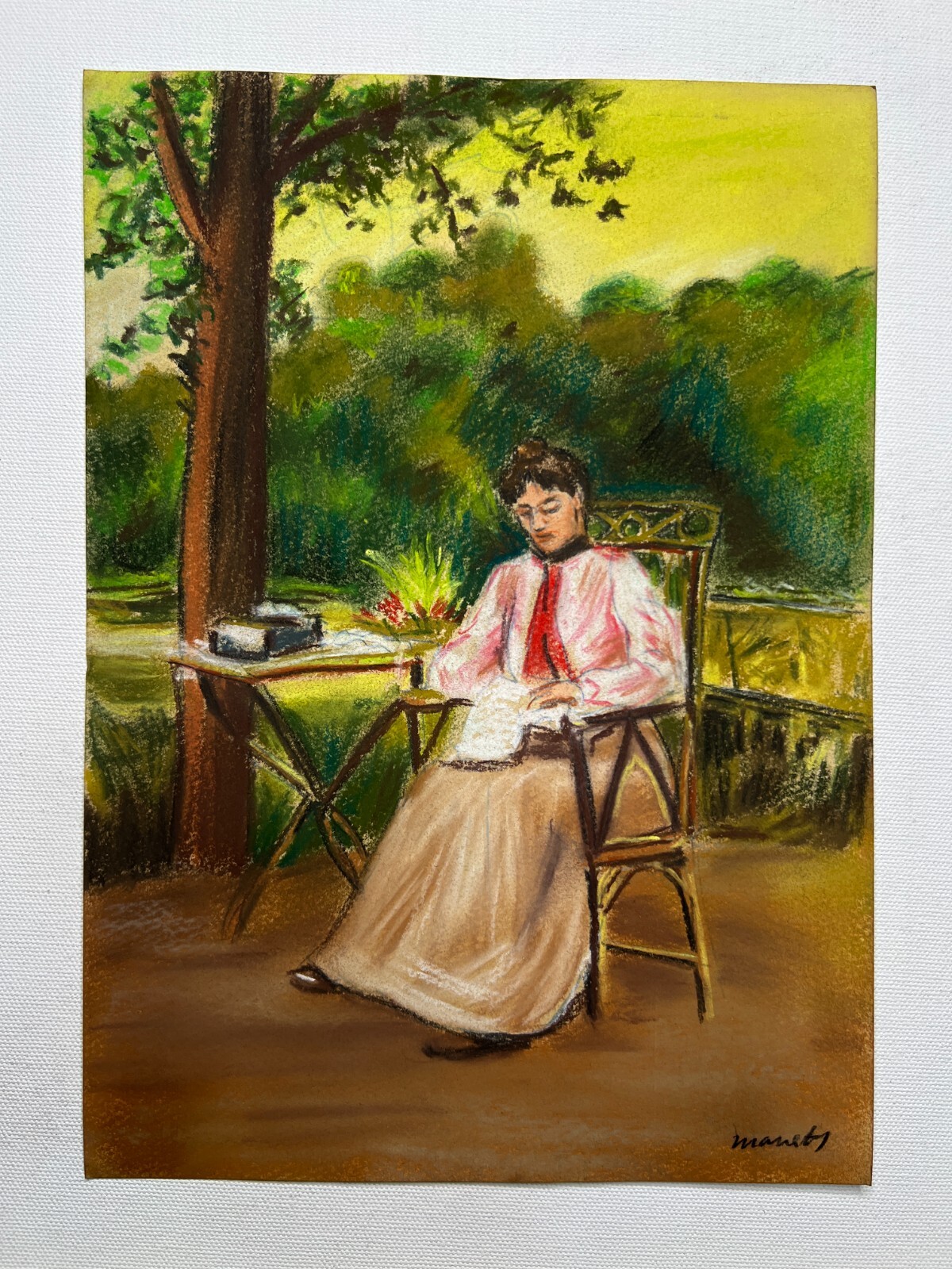 Edouard Manet Drawing on paper (Handmade) signed and stamped mixed media.