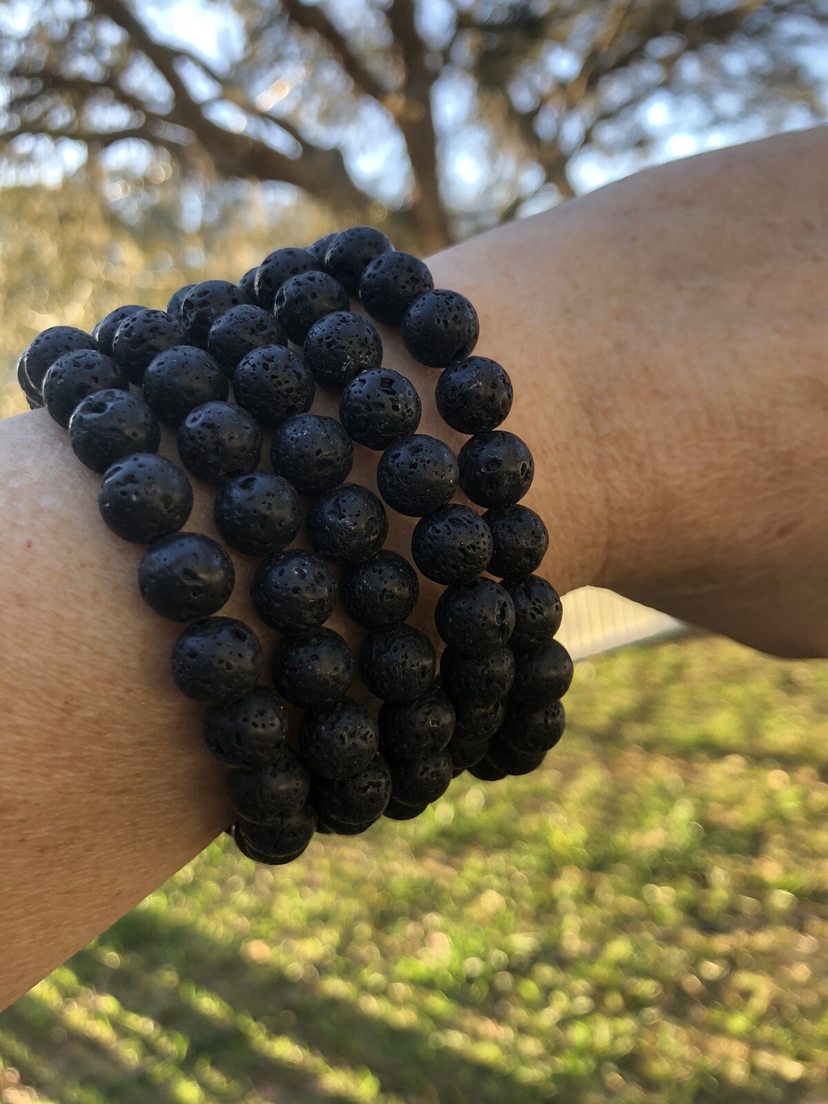 Stretch beaded bracelet Lava Rock Unisex