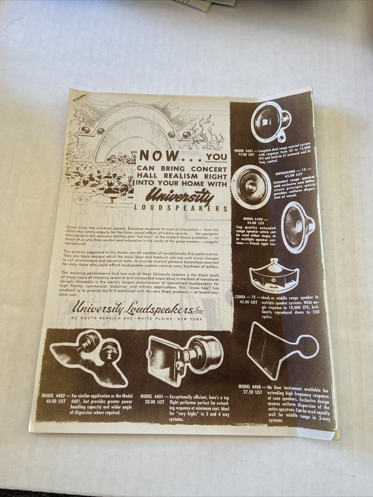 Vintage University LoudSpeakers Commercial Catalog Brochure Sales Literature