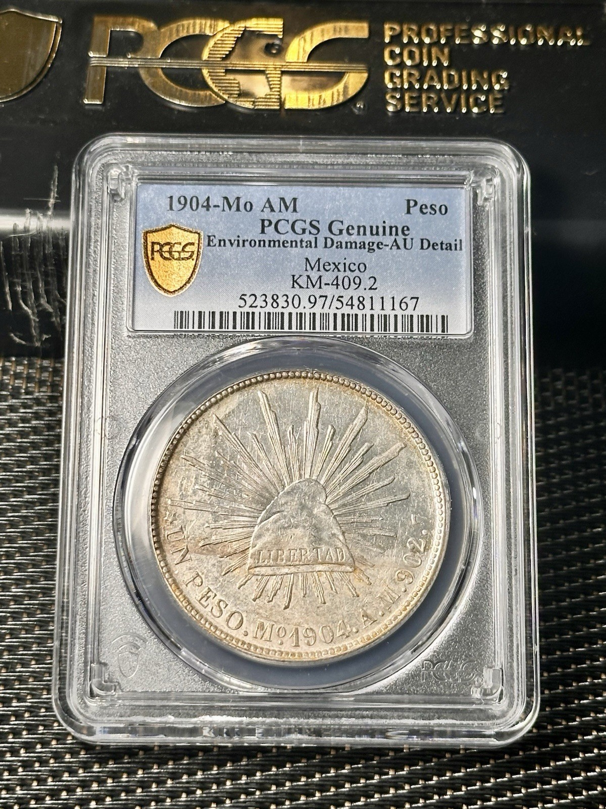 1904 Mo AM Mexico Cap & Rays Silver Peso PCGS AU Beautiful Coin Nice Very
