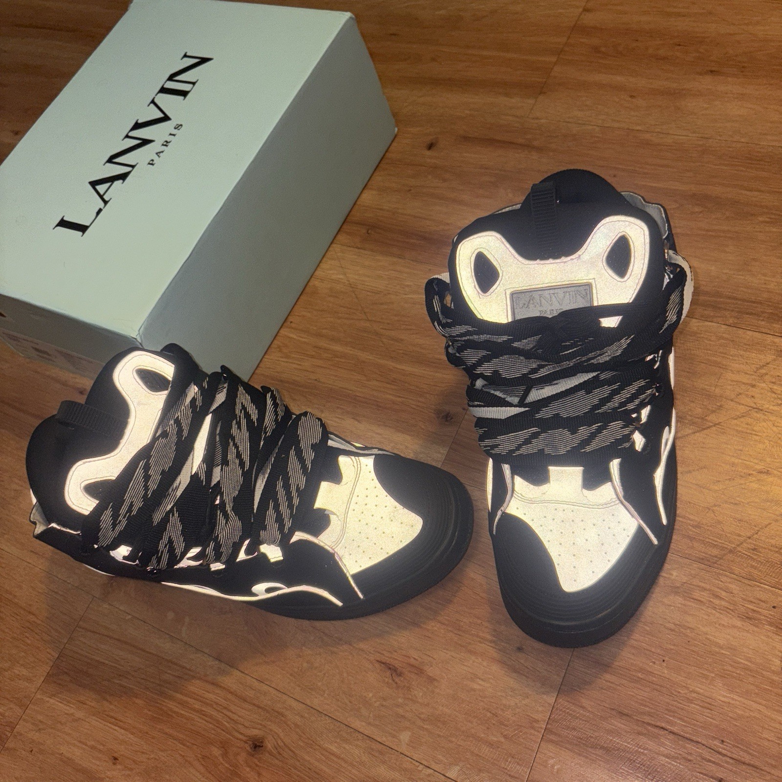 Lanvin Curb Reflective Padded Black White Men's Sneakers Lace Up Casual