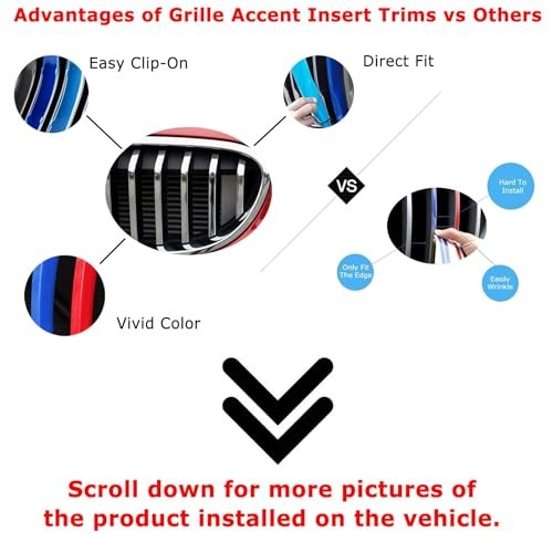Exact Fit 3pc Set Iconic Tri-Accent Grille Insert Trims Compatible with 2017