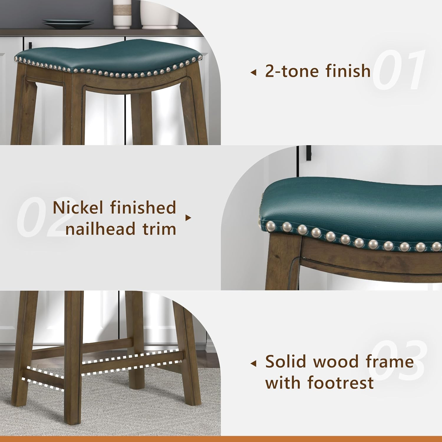 Ordway Green Solid Wood Bar Stools - 30" Saddle Height Seating