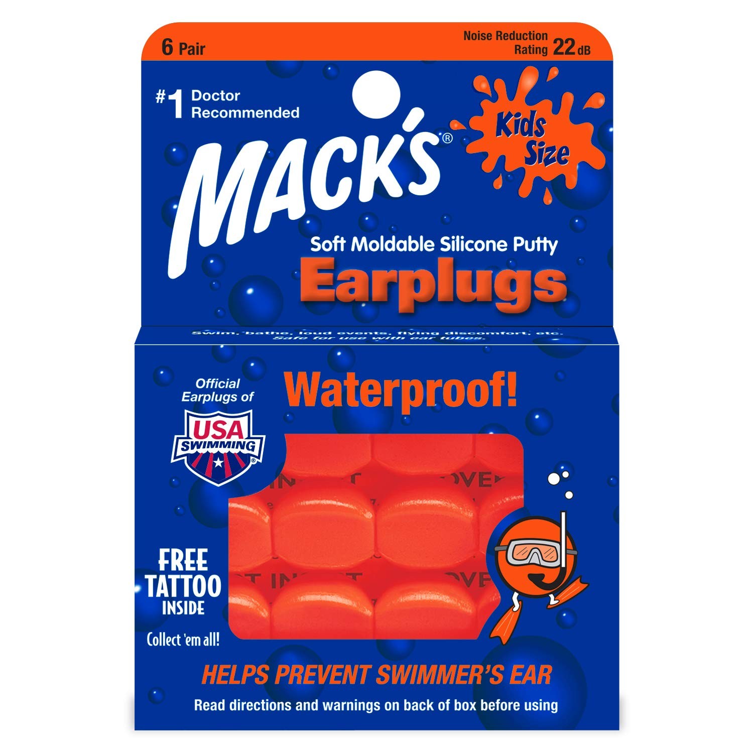 Mack's Soft Moldable Silicone Putty Ear Plugs - 6 pair (Pack of 1), Orange