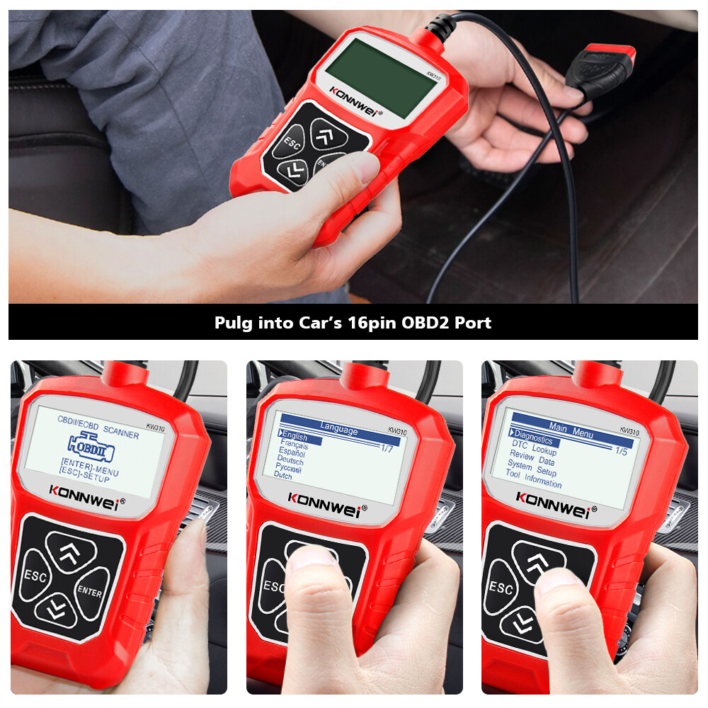 KONNWEI KW310 OBD2 Diagnostics Scanner Tool Check Engine Light Erases Codes