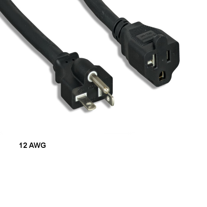 Kentek 6 FT 12 AWG Power Extension Cable NEMA 5-20P to 5-20R 20A/125V SJT Blk