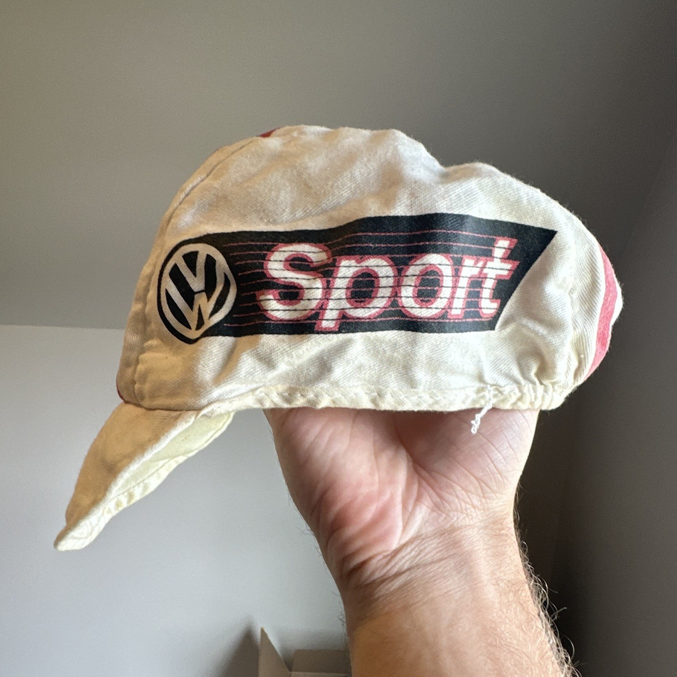 Volkswagen Vintage Cotton Cycling Cap One Size White/Black/Red Striped Logo