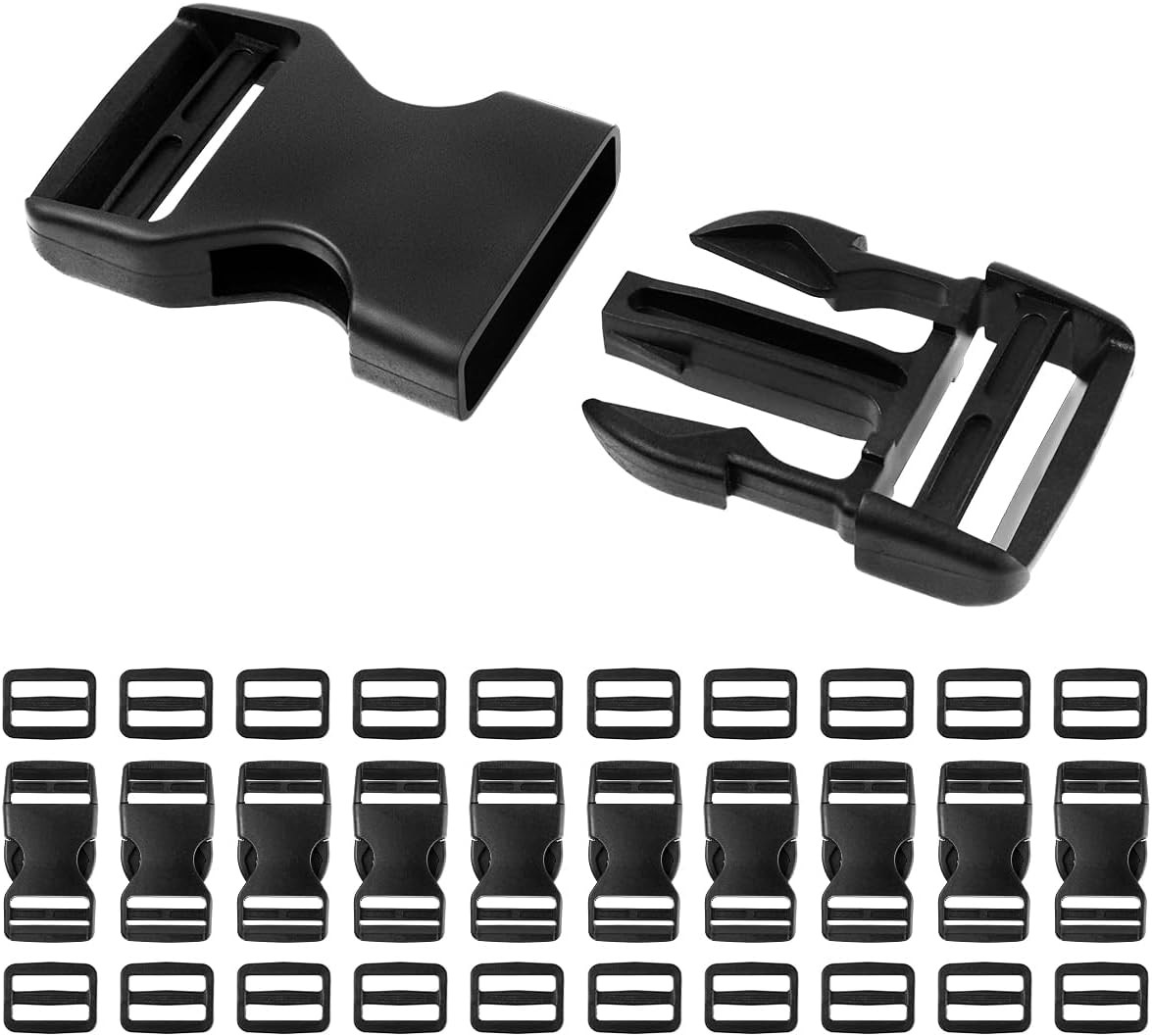 10 Set 1 inch Buckles for Straps with 20 pcs Tri-glide Slide Clip Quick Side Re