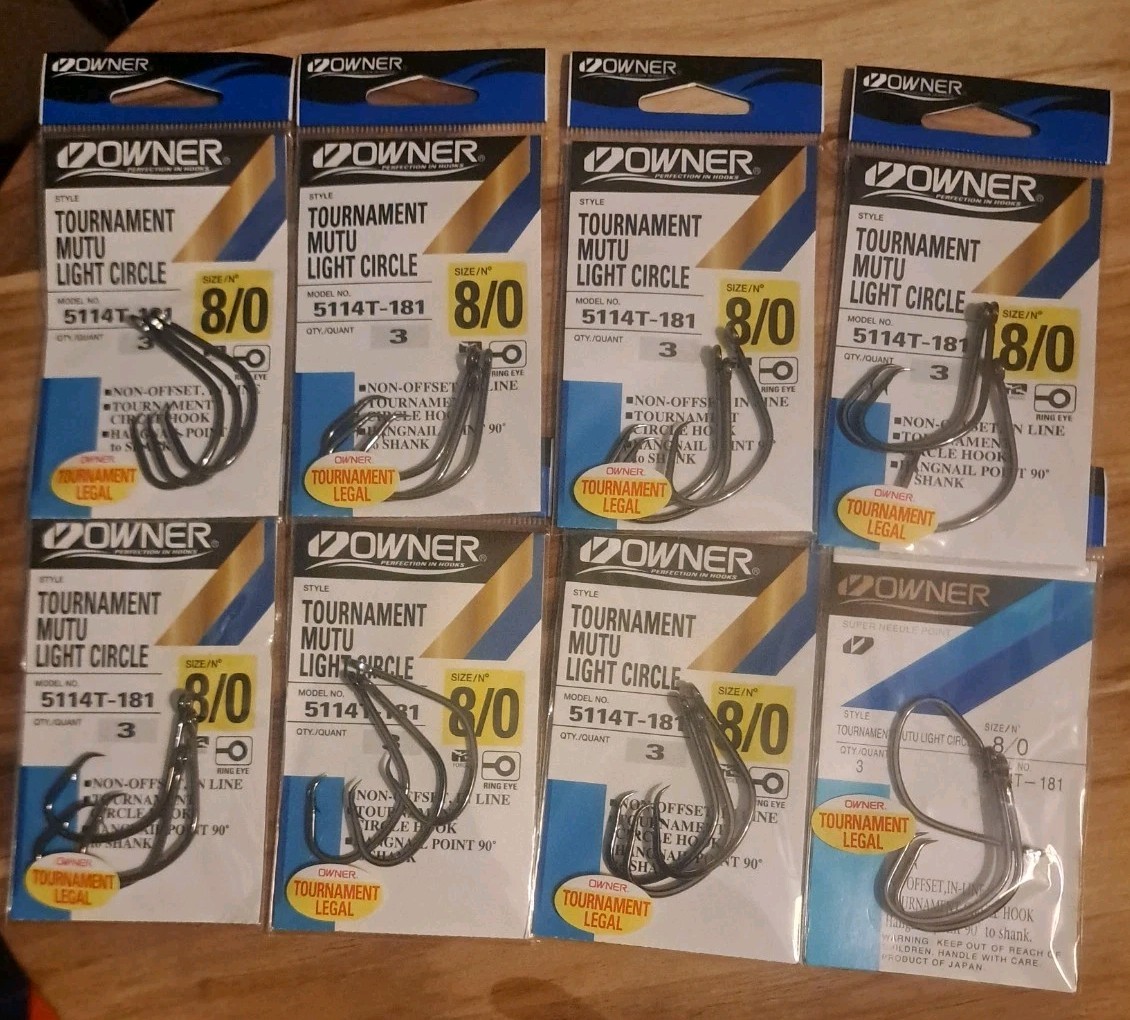 5114T-181 Owner Size 8/0 Tournament Light Circle Fishing Hooks Qty 3 X 8 Packs