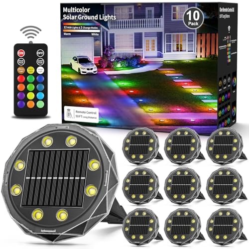 Solar Ground Lights with Remote, Color Changing Solar Disc Lights 10 Pack