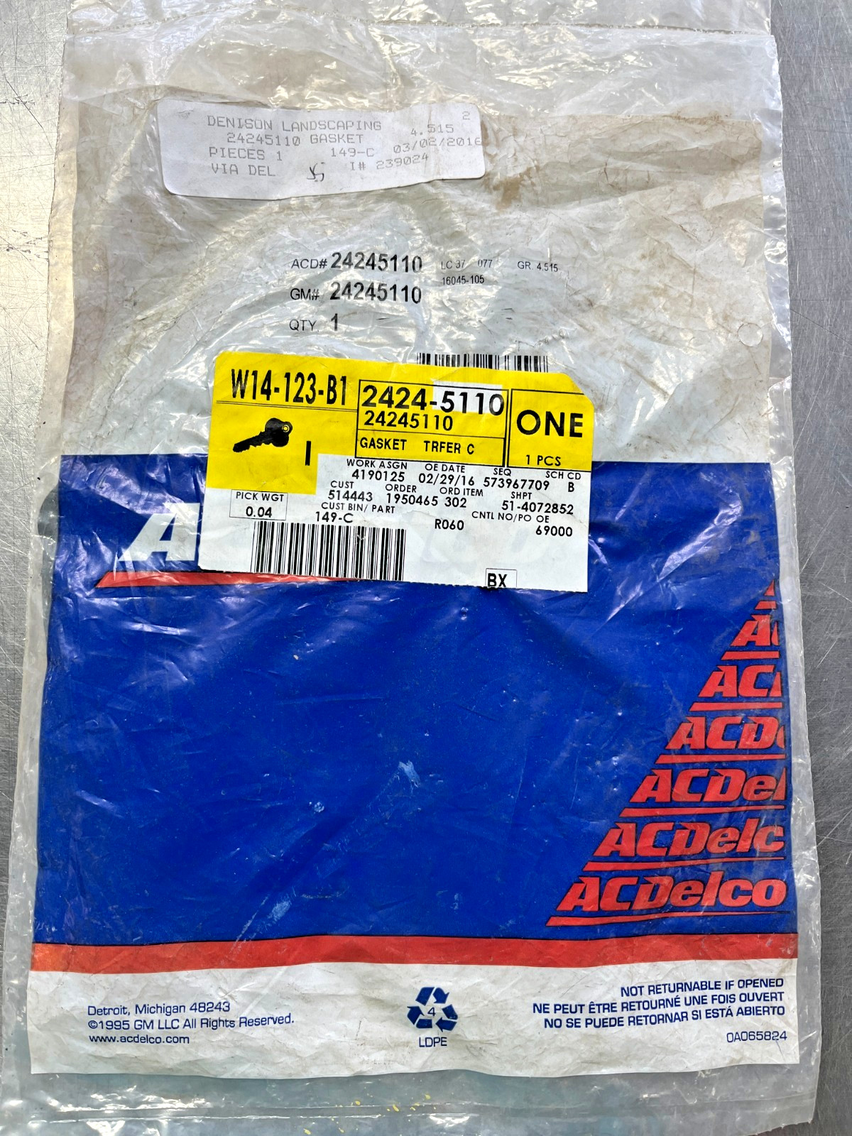 24245110  Genuine OEM AC Delco  Transfer Case GASKET  GM  2424-5110